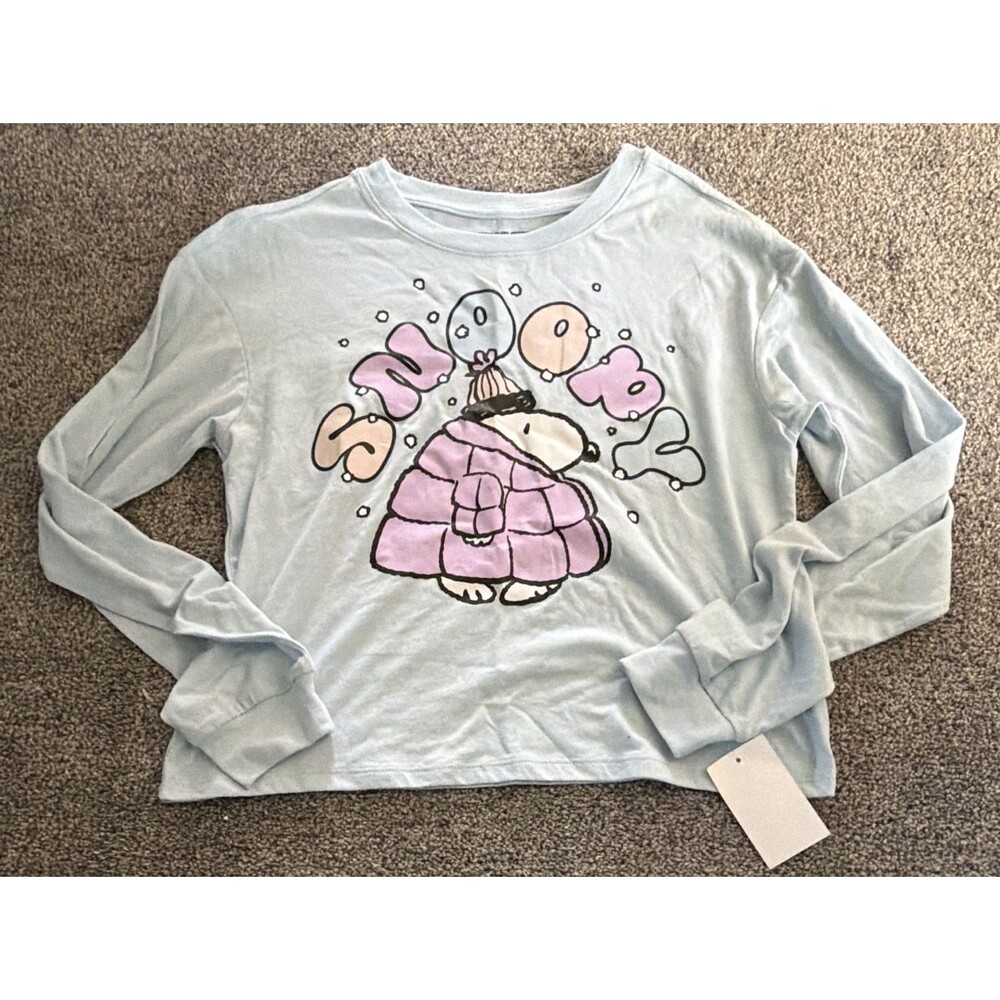 Girls Peanuts Snoopy Light Blue Long Sleeve T-Shirt Size XL NWT A4